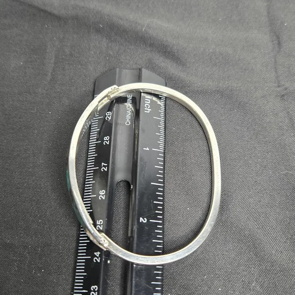 Vintage Taxco Mexico Turquoise Abalone Inlay Hinged Bracelet Silver Tone Metal - Picture 9 of 9